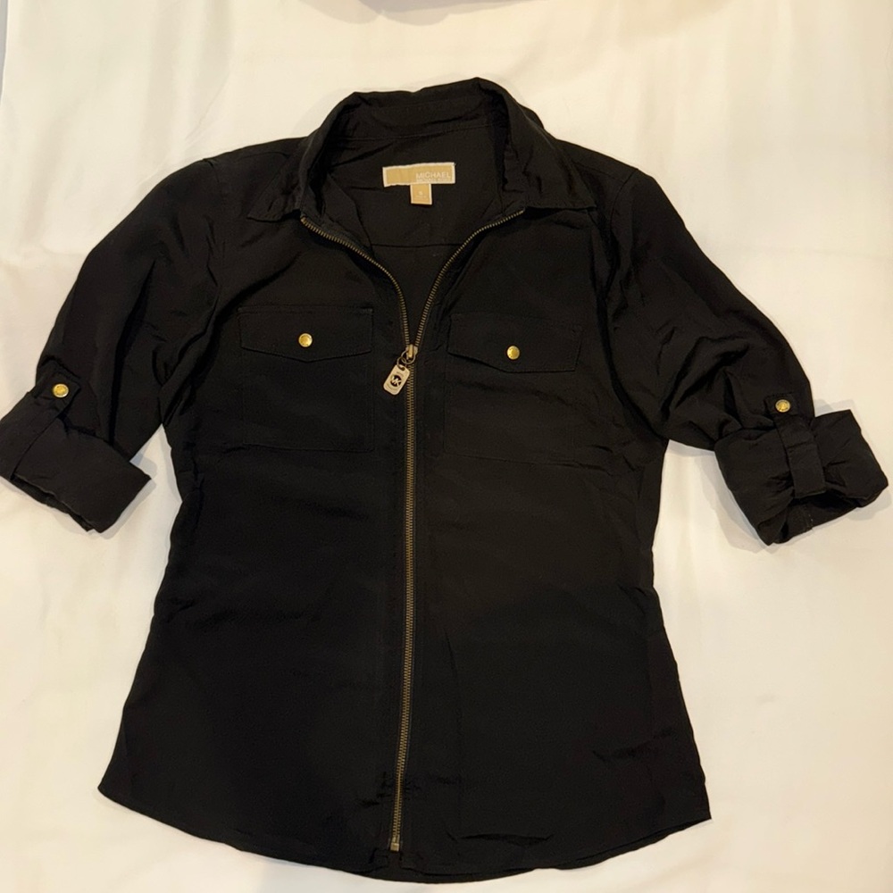 Michael Kors Black Blouse with Brass Hardware Size Small